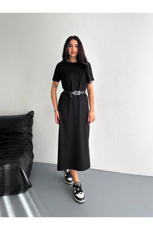 YUMUŞAK DOKU YIRTMAÇLI MODAL KUMAŞ MİDİ ELBİSE