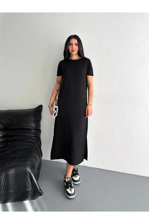 YUMUŞAK DOKU YIRTMAÇLI MODAL KUMAŞ MİDİ ELBİSE
