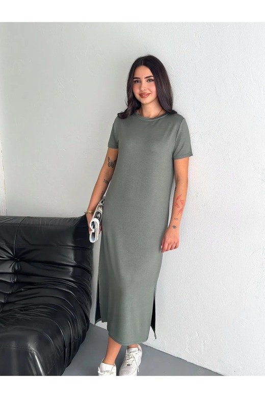 YUMUŞAK DOKU YIRTMAÇLI MODAL KUMAŞ MİDİ ELBİSE