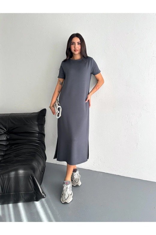 YUMUŞAK DOKU YIRTMAÇLI MODAL KUMAŞ MİDİ ELBİSE