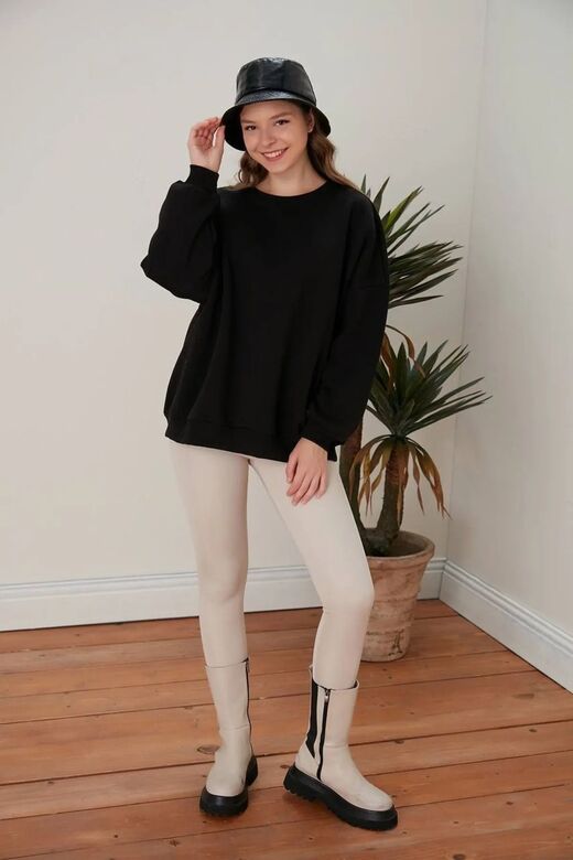 Oversize Örme Şardonlu 3 İplik Sweatshirt