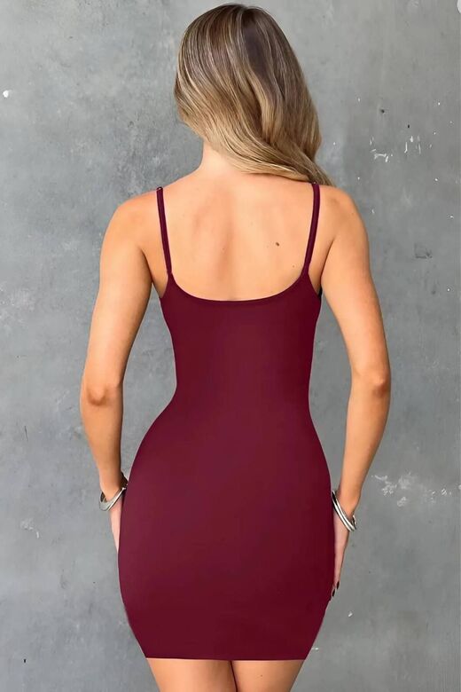 Kadın Bordo İp Askılı Mini Elbise
