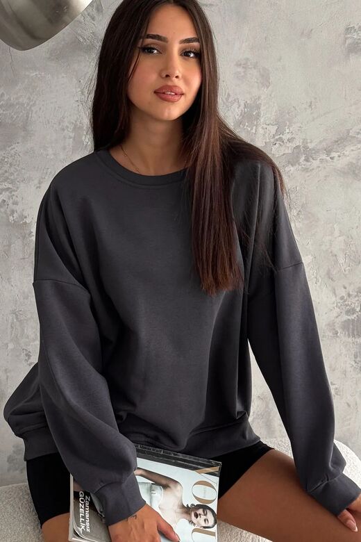 Oversize Örme Şardonlu 3 İplik Sweatshirt