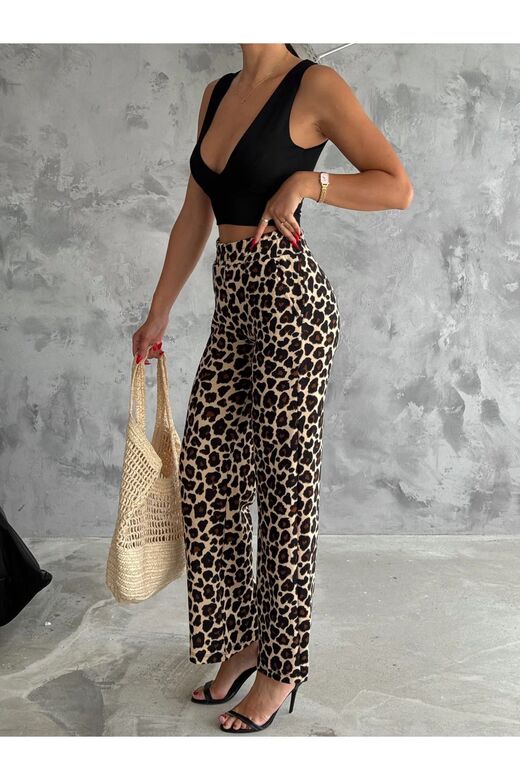 Kadın Örme Krep Leopar Pantolon
