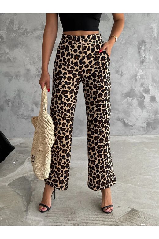 Kadın Örme Krep Leopar Pantolon