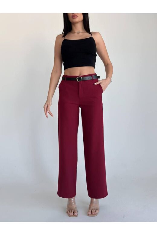 Kemerli Bordo Pantalon