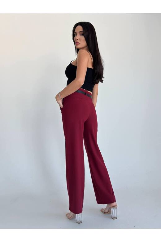 Kemerli Bordo Pantalon
