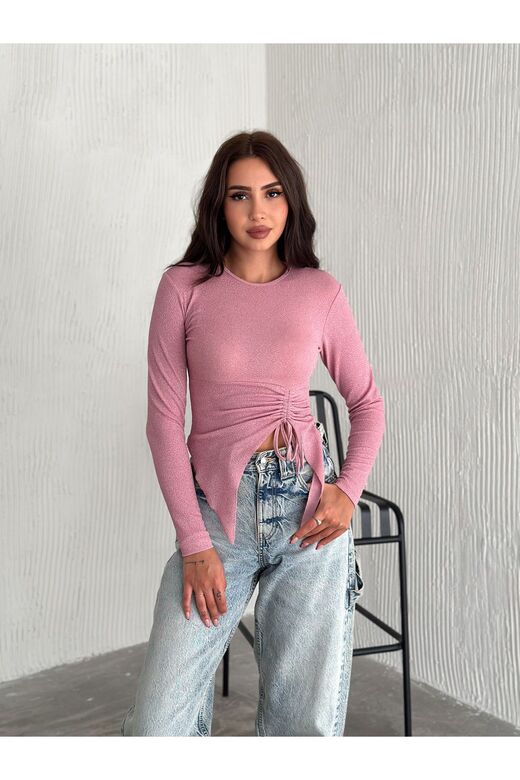 Büzgü Detaylı Simli Bluz