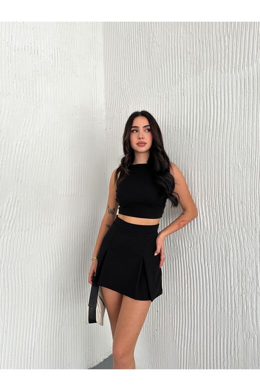 Pileli Krep Kumaş  Şort Etek