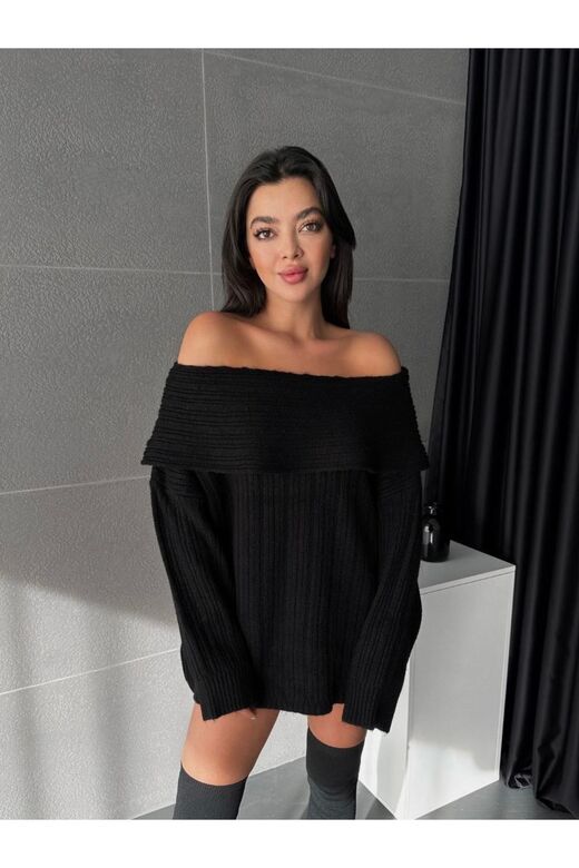 Kadin Omuzları Açık Oversize Şık Triko Kazak