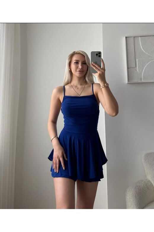 Sandy Kumaş Askılı Şortlu Mini Elbise
