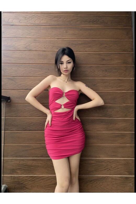 Sandy Kumaş Straplez Halka Detay Mini Elbise
