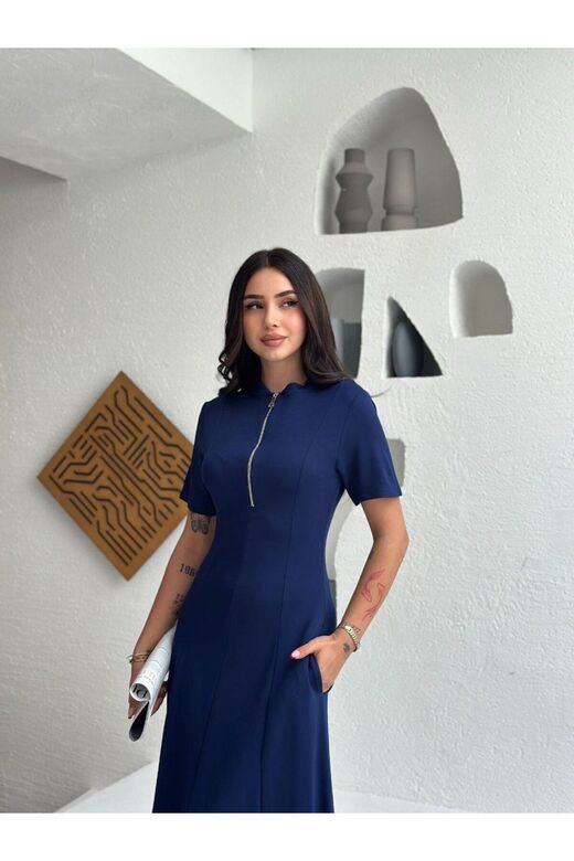 Fermuarlı Modal Kumaş Elbise