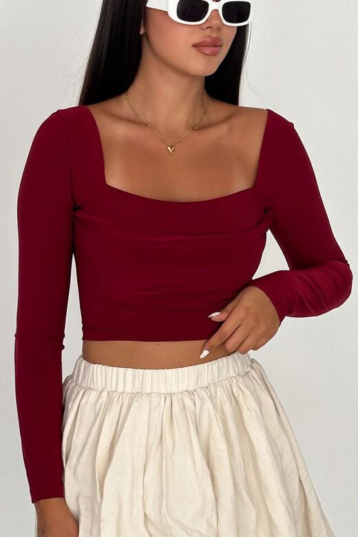 Çift Kat Ön Detaylı Ön-Arka Kare Yaka Crop Top