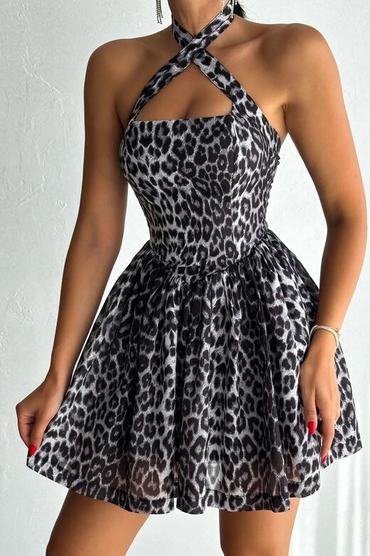 Leopar Desenli Prenses Elbise
