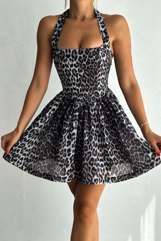Leopar Desenli Prenses Elbise