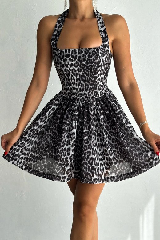 Leopar Desenli Prenses Elbise