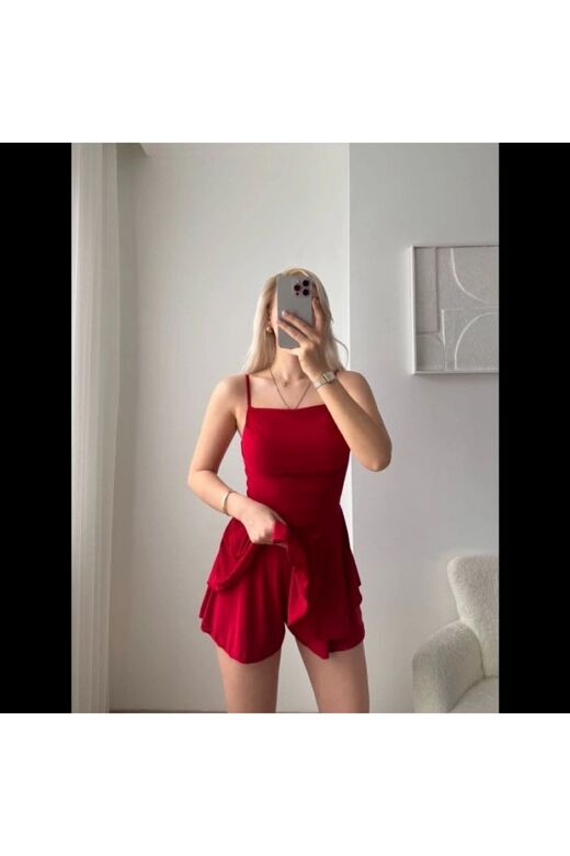 Sandy Kumaş Askılı Şortlu Mini Elbise