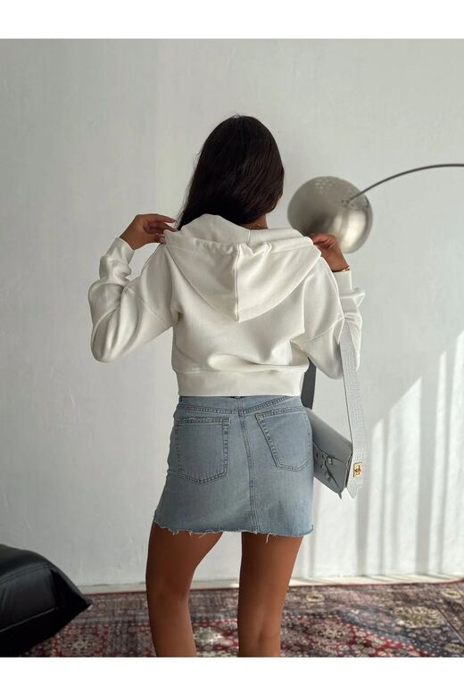 Basic Comfort Crop Fermuarlı 3 İplik Şardonlu Sweatshirt