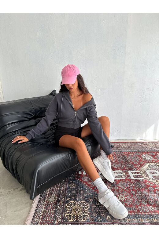 Basic Comfort Crop Fermuarlı 3 İplik Şardonlu Sweatshirt