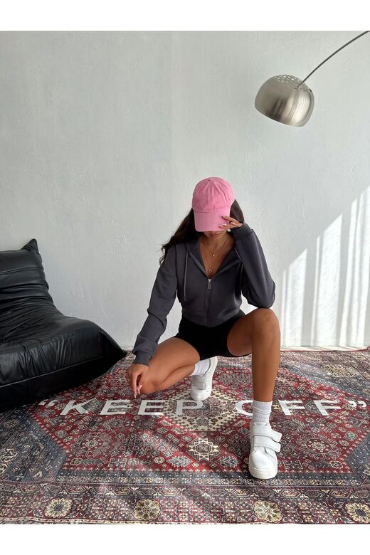 Basic Comfort Crop Fermuarlı 3 İplik Şardonlu Sweatshirt
