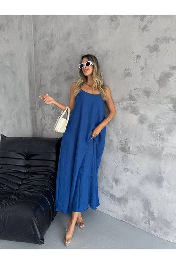 Kadın Pamuklu Ayar Askılı Poplin Salaş Elbise
