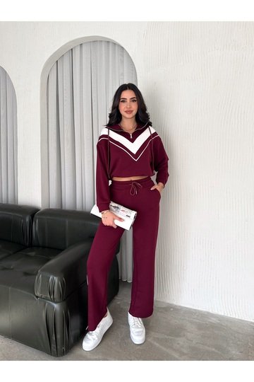 GARNİLİ BİYELİ KAPÜŞONLU FERMUARLI STOPERLİ GENİŞ PAÇA MODAL EŞOFMAN TAKIM