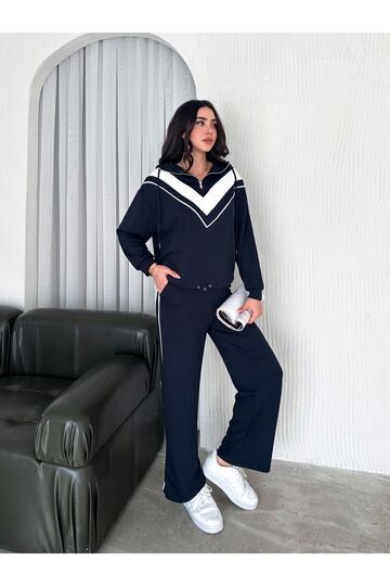 Garnili Biyeli Kapüşonlu Fermuarlı Stoperli Geniş Paça Modal Eşofman Takım