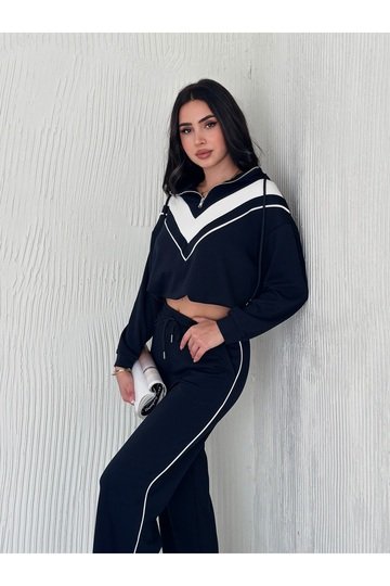 GARNİLİ BİYELİ KAPÜŞONLU FERMUARLI STOPERLİ GENİŞ PAÇA MODAL EŞOFMAN TAKIM