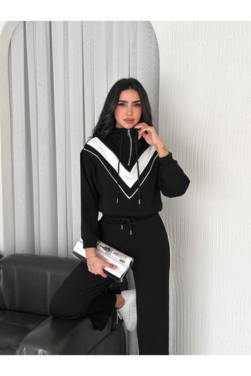 GARNİLİ BİYELİ KAPÜŞONLU FERMUARLI STOPERLİ GENİŞ PAÇA MODAL EŞOFMAN TAKIM