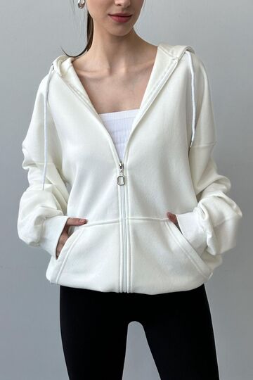 Üç İplik Şardonlu Oversize Kapüşonlu Sweatshirt