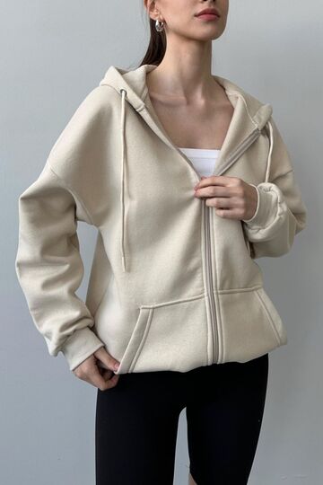 Üç İplik Şardonlu Oversize Kapüşonlu Sweatshirt
