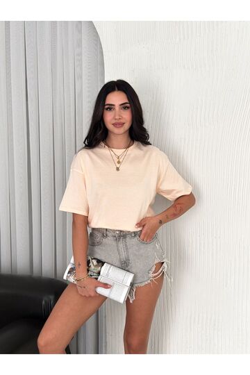 Oversize Bisiklet Yaka Basıc Sade T-Shirt