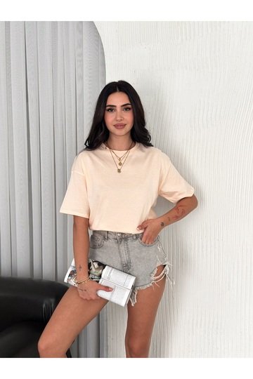 OVERSİZE BİSİKLET YAKA BASIC SADE T-SHİRT