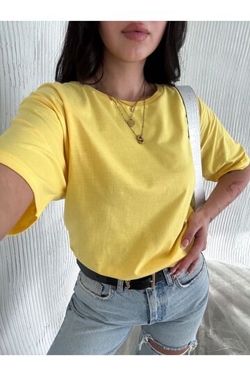 Oversize Bisiklet Yaka Basıc Sade T-Shirt