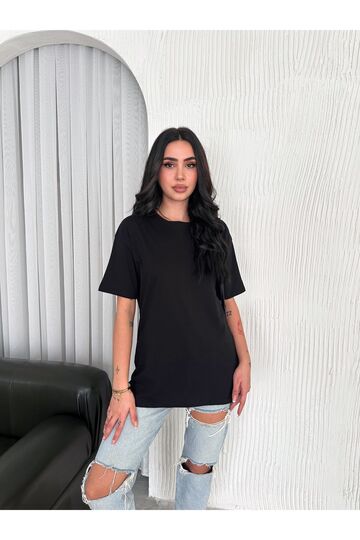 Oversize Bisiklet Yaka Basıc Sade T-Shirt