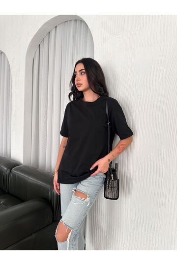 Oversize Bisiklet Yaka Basıc Sade T-Shirt