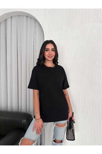Oversize Bisiklet Yaka Basıc Sade T-Shirt