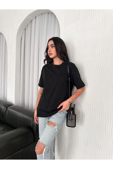 OVERSİZE BİSİKLET YAKA BASIC SADE T-SHİRT