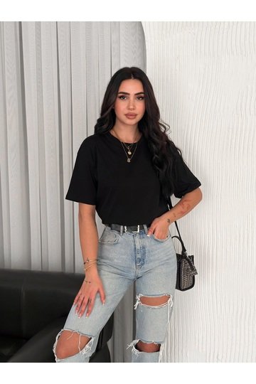 OVERSİZE BİSİKLET YAKA BASIC SADE T-SHİRT