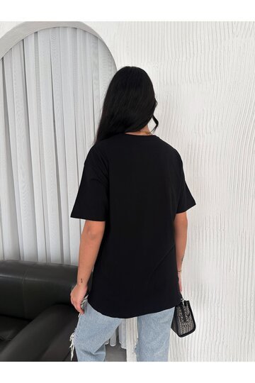 OVERSİZE BİSİKLET YAKA BASIC SADE T-SHİRT