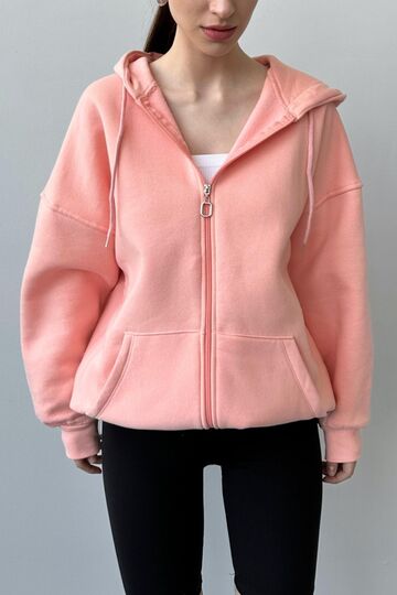 Üç İplik Şardonlu Oversize Kapüşonlu Sweatshirt
