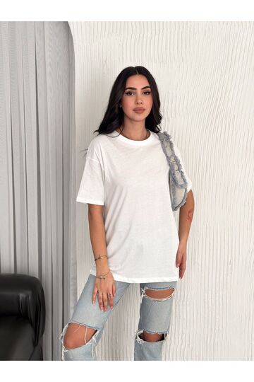 Oversize Bisiklet Yaka Basıc Sade T-Shirt