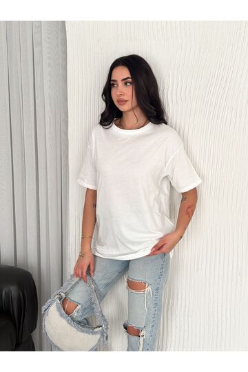Oversize Bisiklet Yaka Basıc Sade T-Shirt