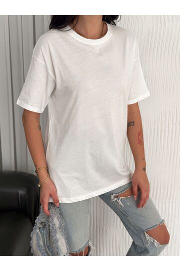 Oversize Bisiklet Yaka Basıc Sade T-Shirt