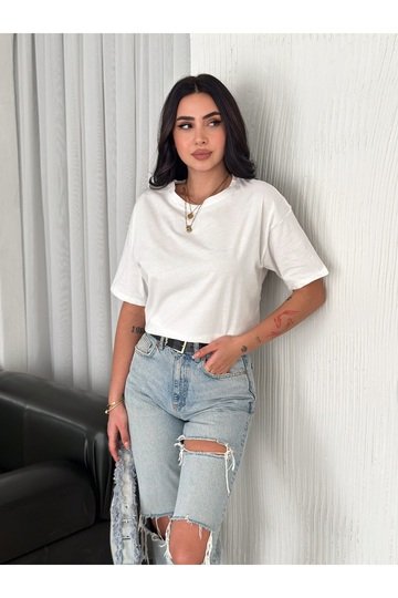 OVERSİZE BİSİKLET YAKA BASIC SADE T-SHİRT