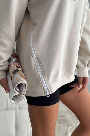 Yanı Fermuar Detaylı Forever Baskılı Sweatshirt
