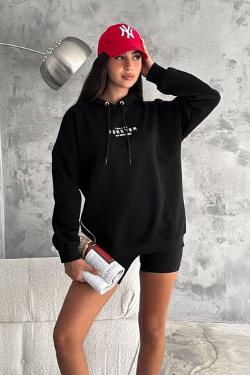 Yanı Fermuar Detaylı Forever Baskılı Sweatshirt