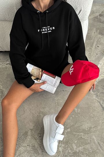 Yanı Fermuar Detaylı Forever Baskılı Sweatshirt