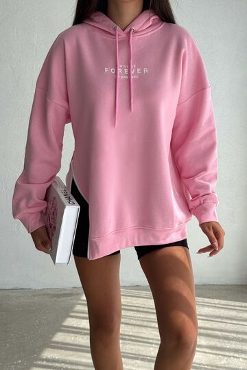 Yanı Fermuar Detaylı Forever Baskılı Sweatshirt